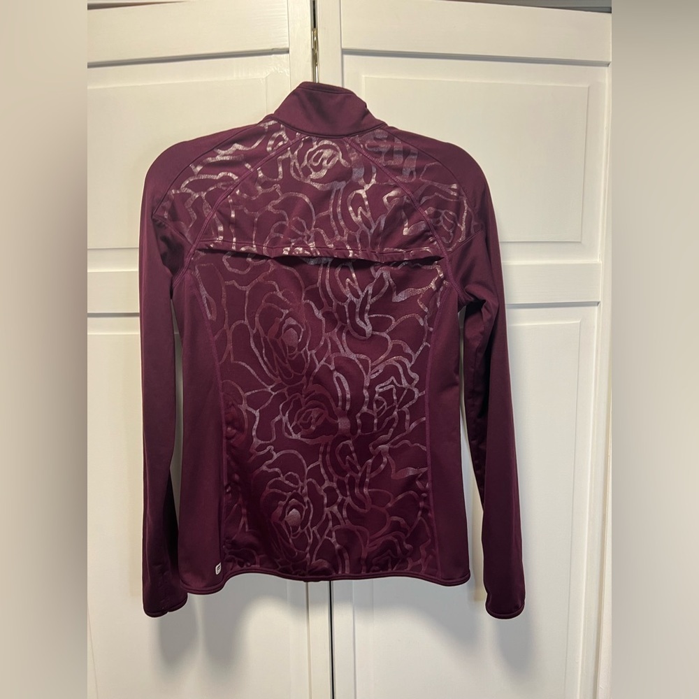 Fabletics JoJo Burgundy Floral Zip Jacket Size Small View 5